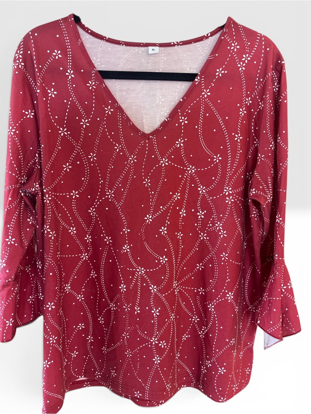 Women's V-Neck Floral Dot Blouse - Red